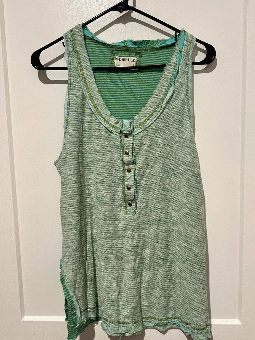 We The Free Mint Green Striped Henley Tank